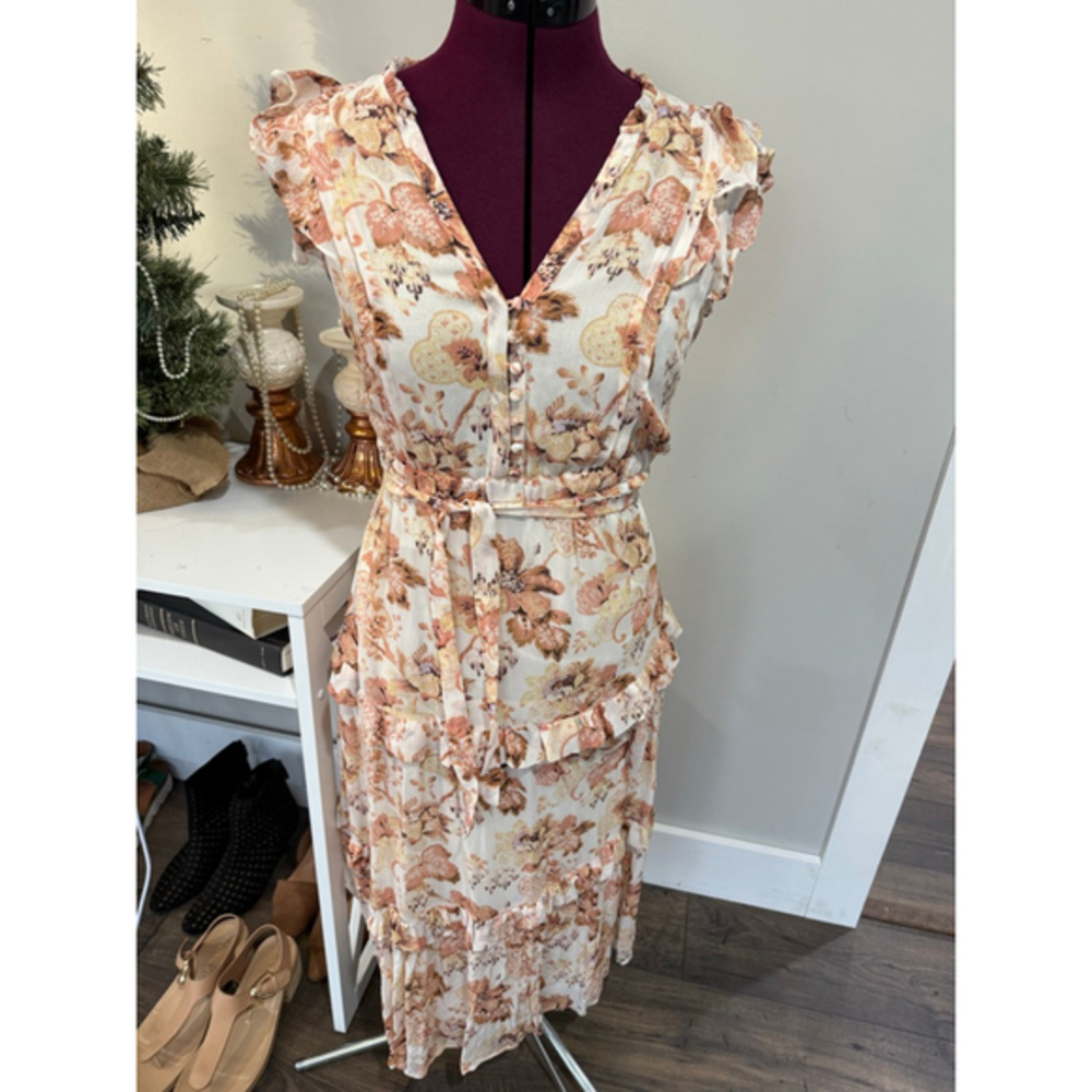 Paige Rozlyn Floral Tiered Silky Midi Dress 00